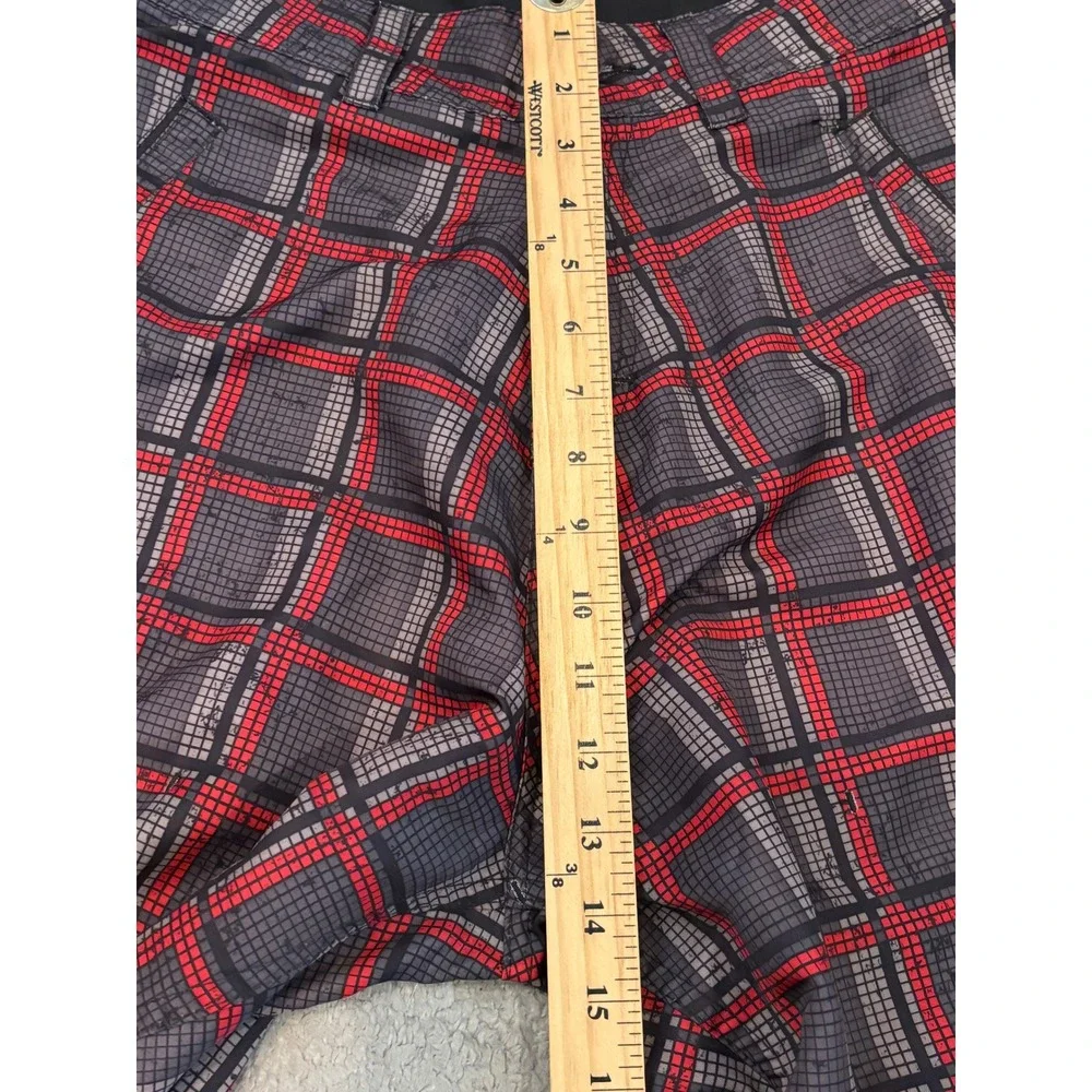 Ten-80 Mens Plaid Board Shorts Red Grey Wakeboard Surf Cargo Shorts Size 32